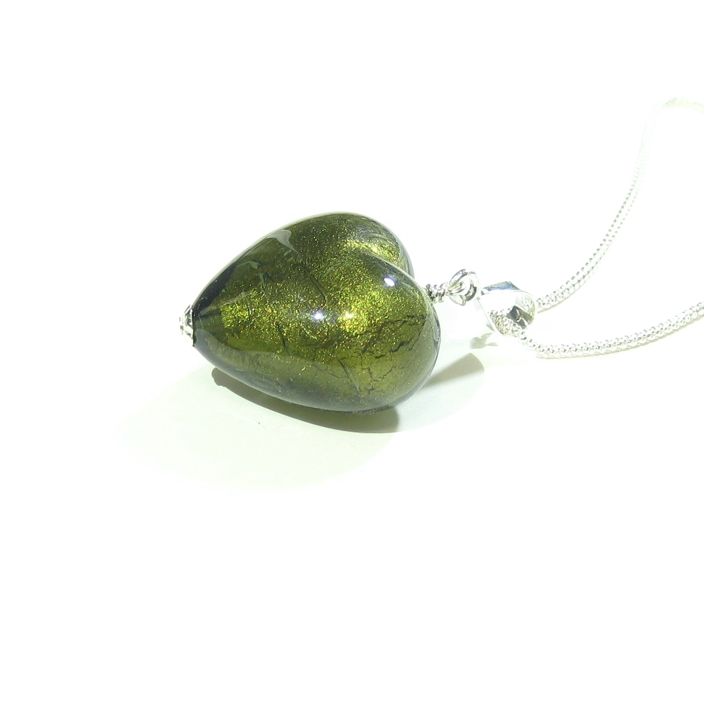 Murano Glass Olive Green Heart Pendant By JKC Murano - JKC Murano