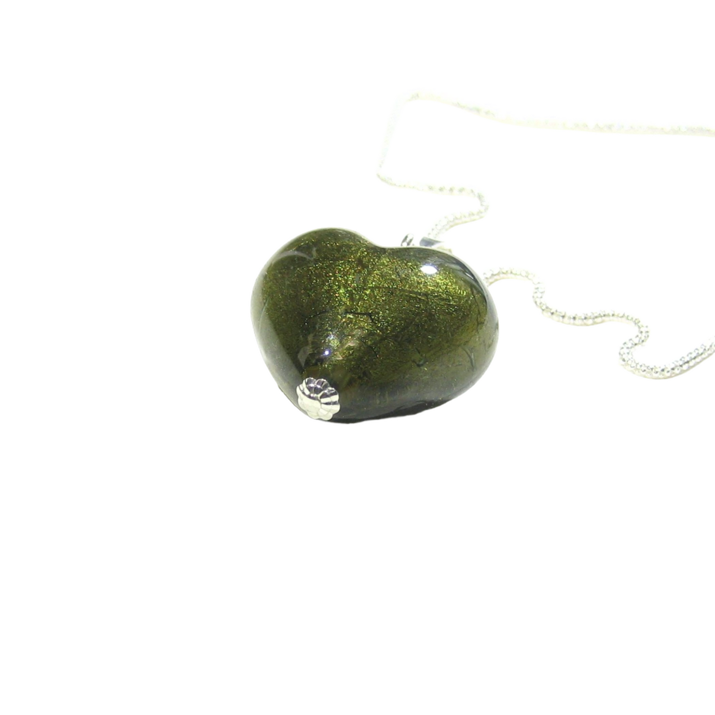 Murano Glass Olive Green Heart Pendant By JKC Murano - JKC Murano