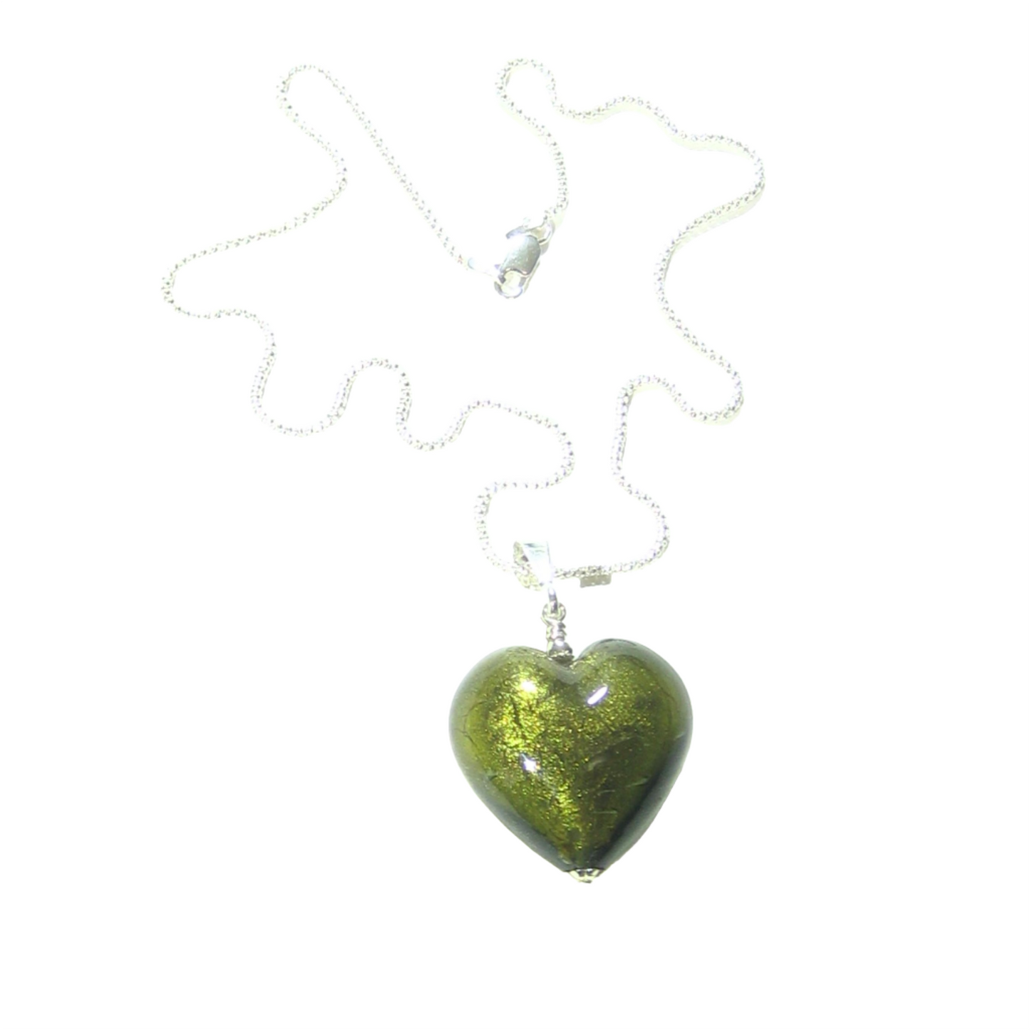 Murano Glass Olive Green Heart Pendant By JKC Murano - JKC Murano