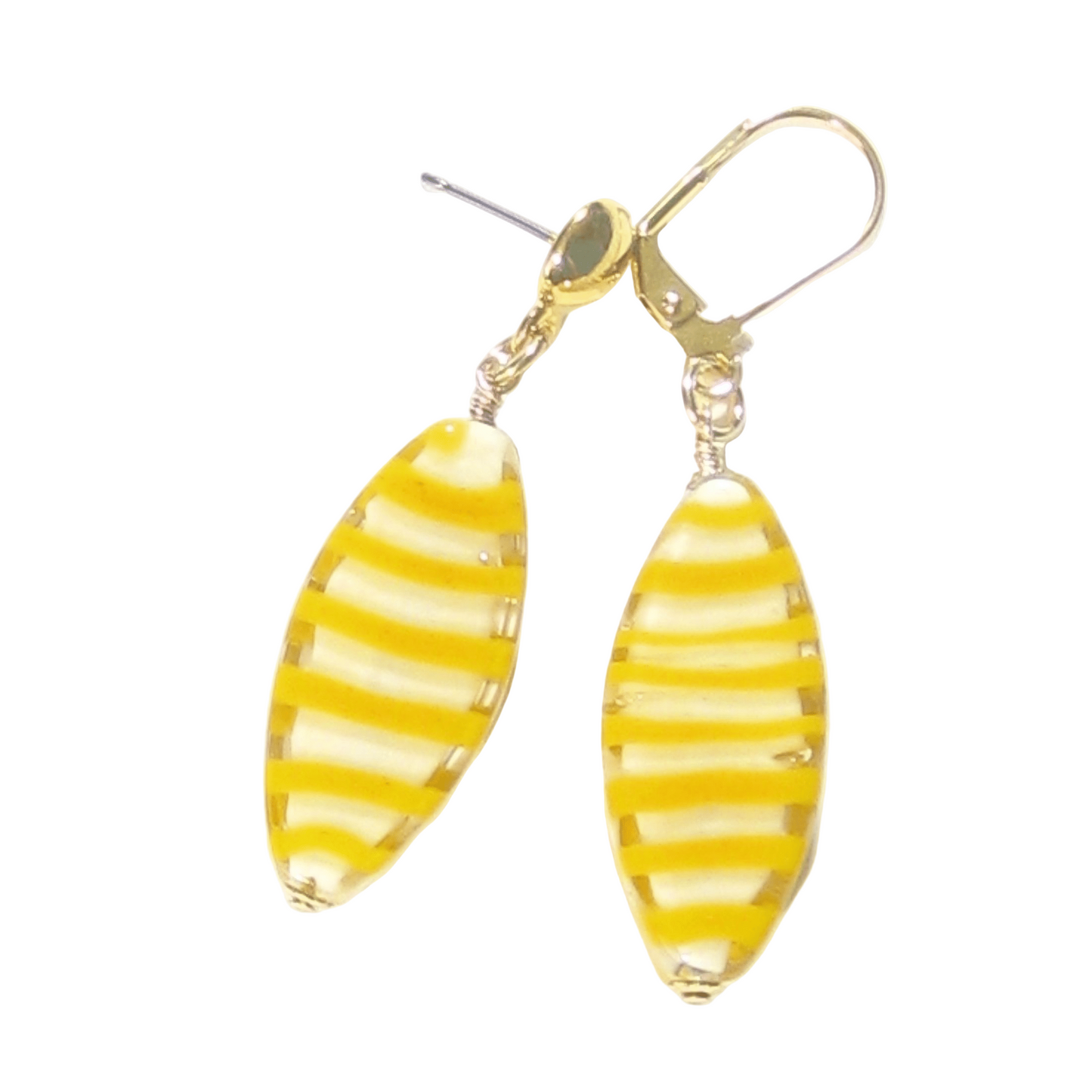 Murano Glass Orange Stripe Oval Gold Earrings, Silver Earrings - JKC Murano