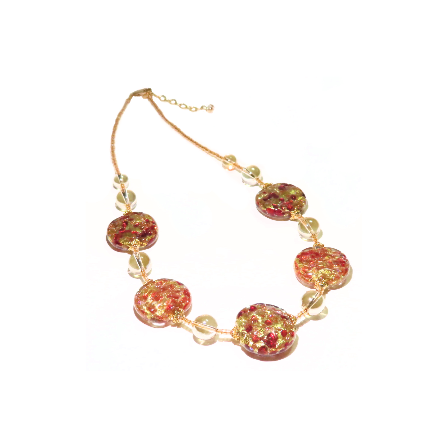 Murano Pink Sparkle Disc Gold Necklace
