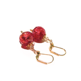 Murano Glass Ruby Pink Glacier Ball Sterling Gold Earrings