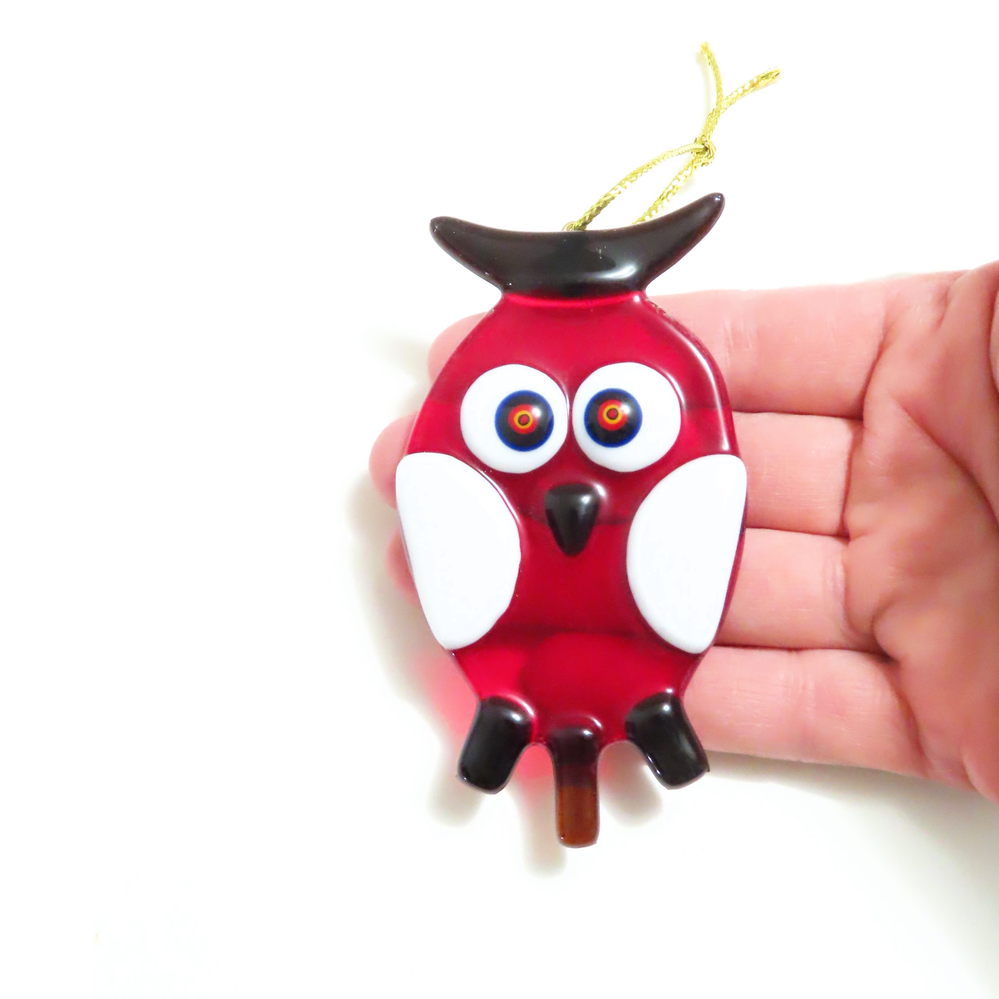 Murano Glass Red Owl Tree Ornament