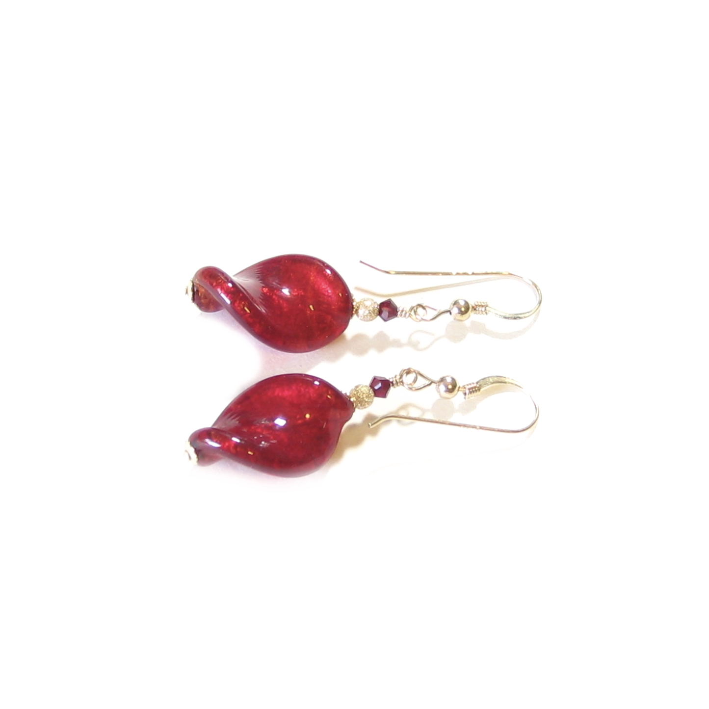 Murano Glass Red Twist Gold Earrings By JKC Murano - JKC Murano