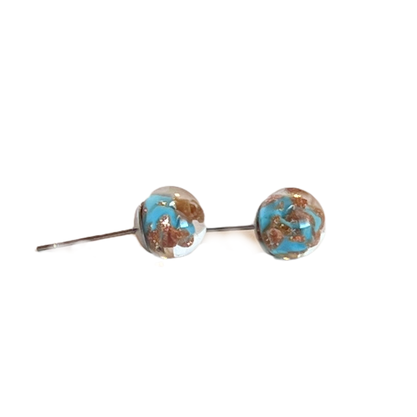 Murano Turquoise Copper Ball Post Earrings, Studs