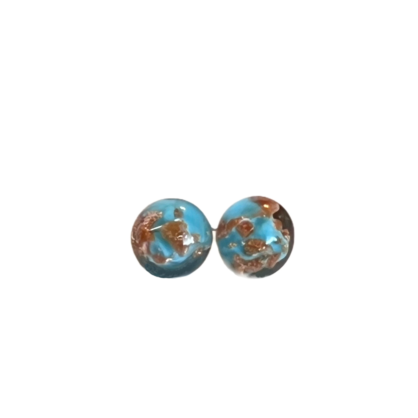 Murano Turquoise Copper Ball Post Earrings, Studs
