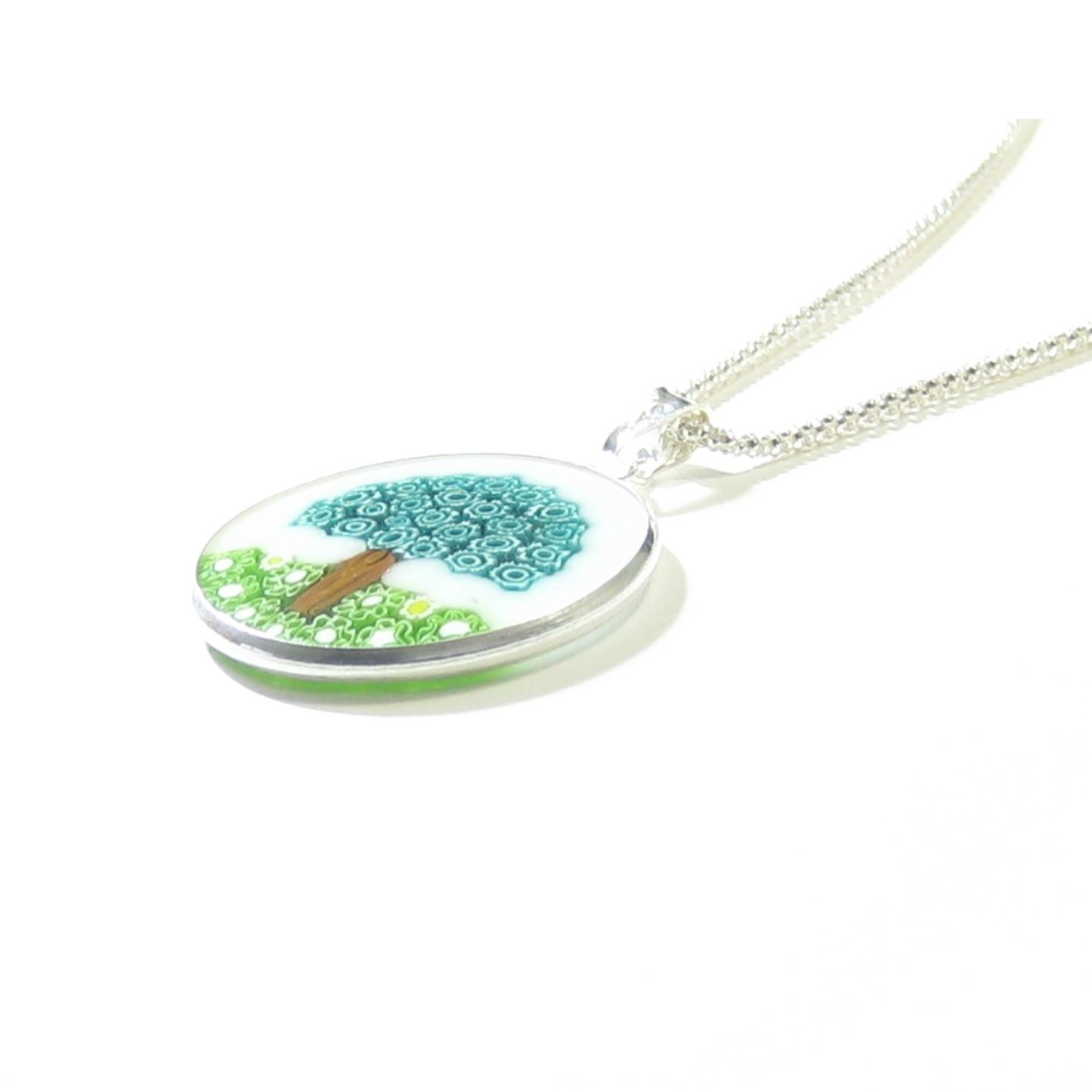 Murano Glass White Green Millefiori Tree of Life Pendant - JKC Murano