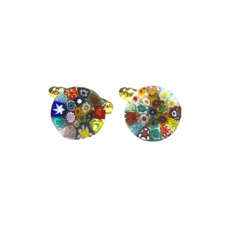a pair of green and gold square cuff links