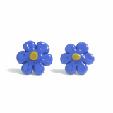Murano Blue Daisy Flower Post Earrings, Studs - JKC Murano