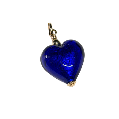 Collier pendentif cœur Murano bleu cobalt, petit modèle