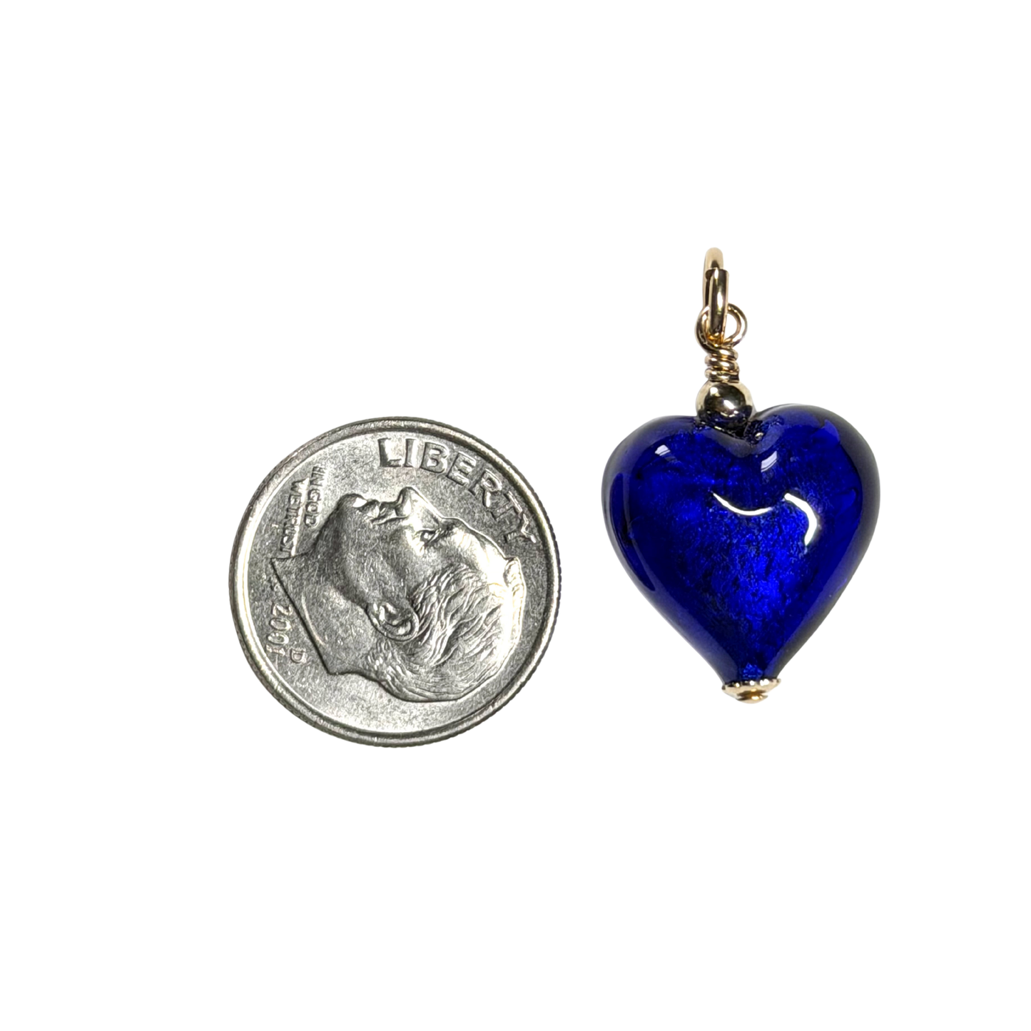 Collier pendentif cœur Murano bleu cobalt, petit modèle