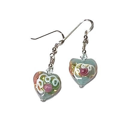 Murano Glass Aquamarine Heart Wedding Cake Silver Earrings