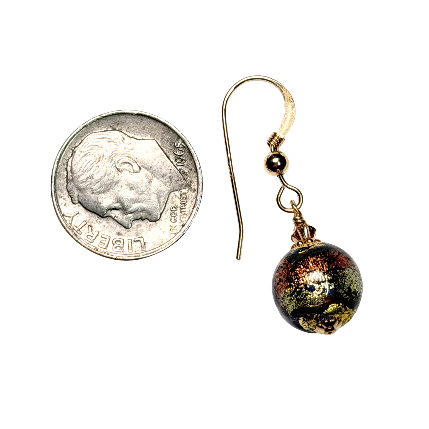 Murano Glass Blue Brown Gold Earrings