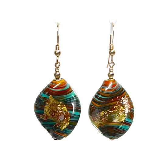 Murano Colorful Fiesta Twist Gold Earrings