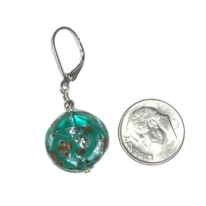 Murano Glass Sea Foam Green Splash Disc Sterling Silver Earrings