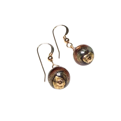 Murano Glass Blue Brown Gold Earrings