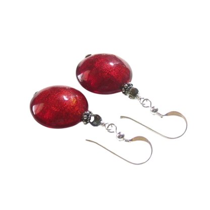 Boucles d'oreilles en argent sterling avec grands disques rouges en verre de Murano