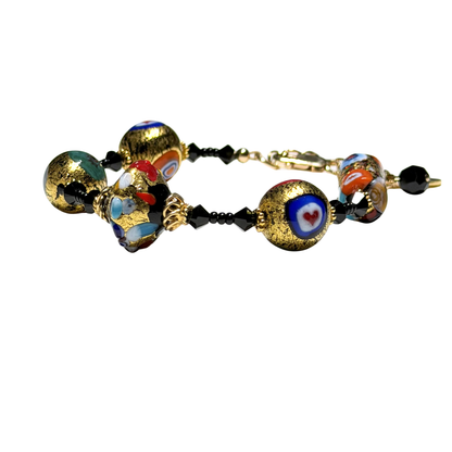 Bracelet en Verre de Murano, Millefiori, Feuille d'Or Klimt