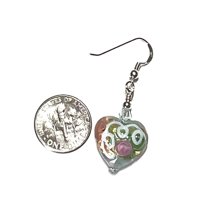 Murano Glass Aquamarine Heart Wedding Cake Silver Earrings