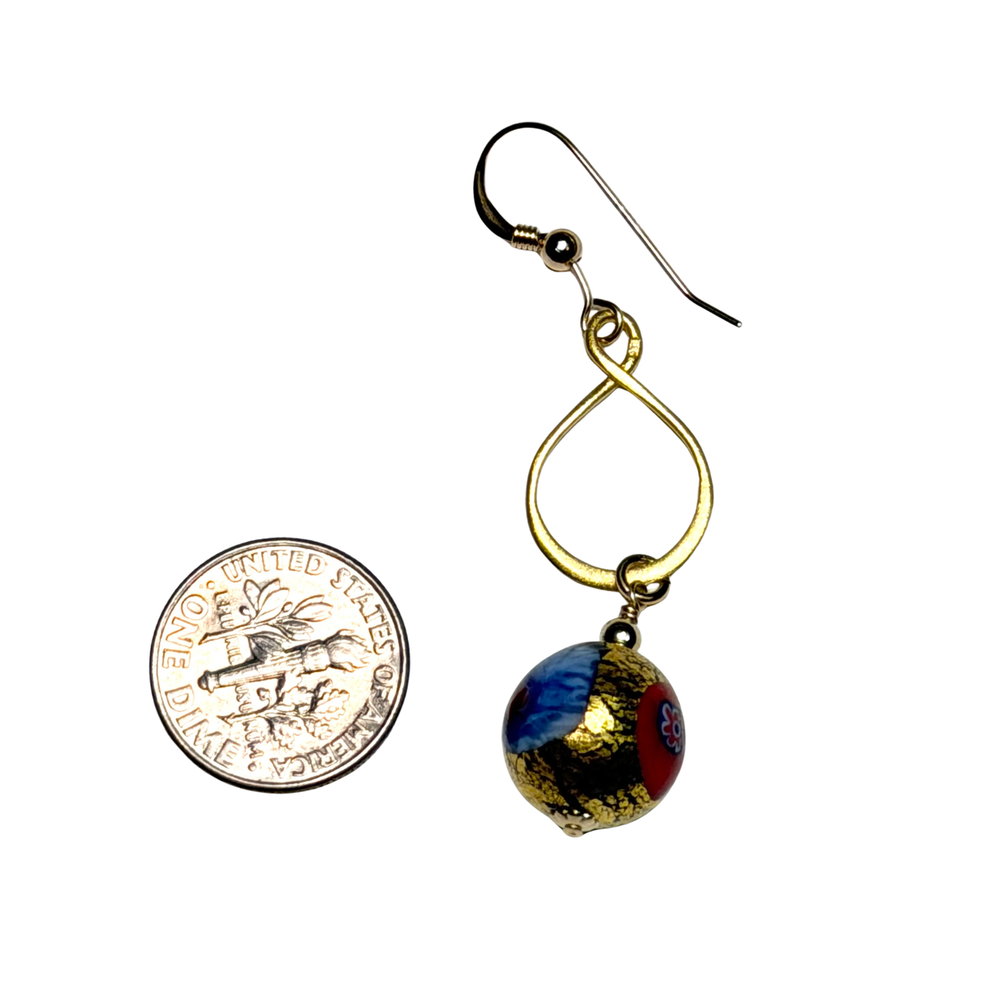 Murano Glass Millefiori Gold Vermeil Drop Gold Earrings