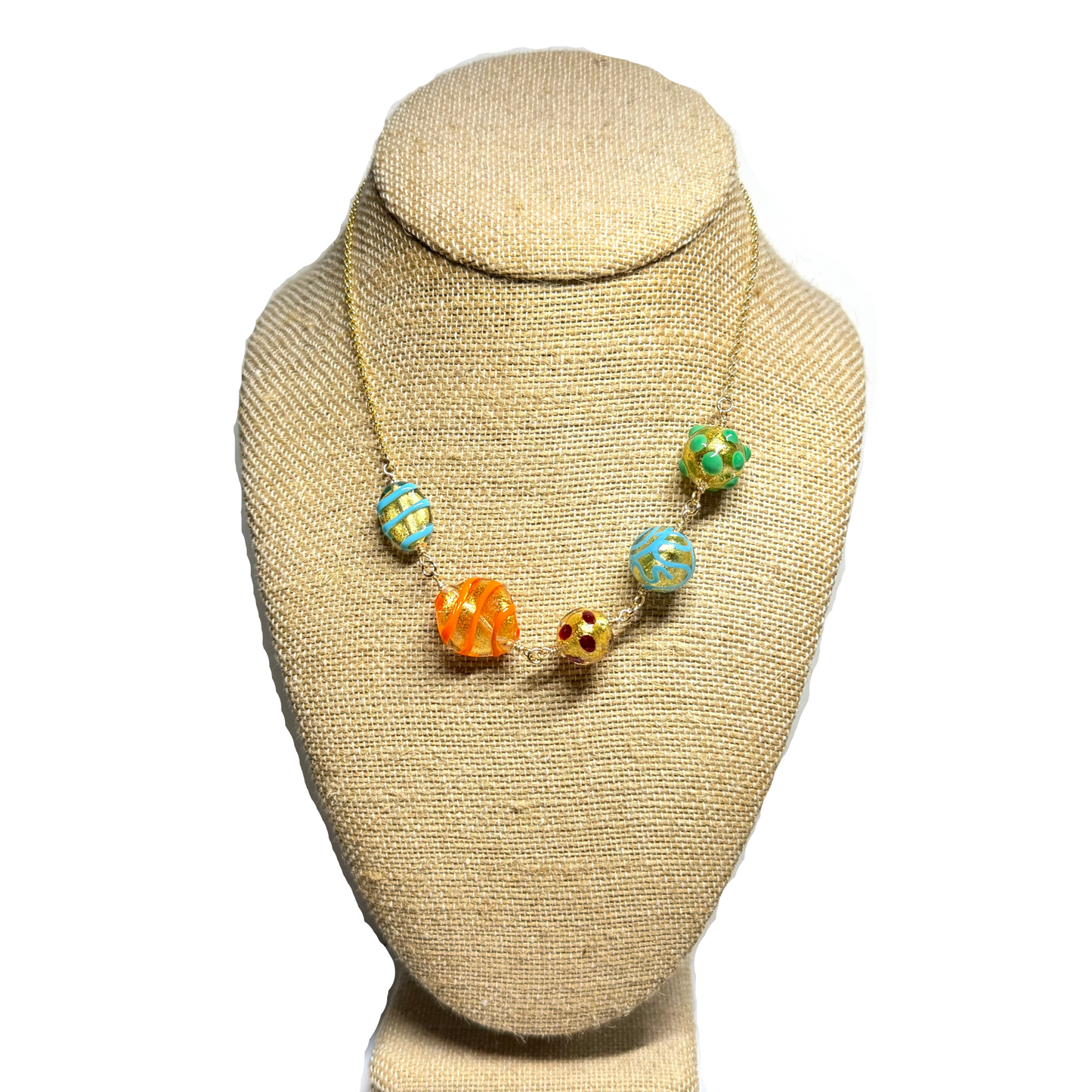 Murano Multicolored Beaded Chain Necklace - Gold Necklace