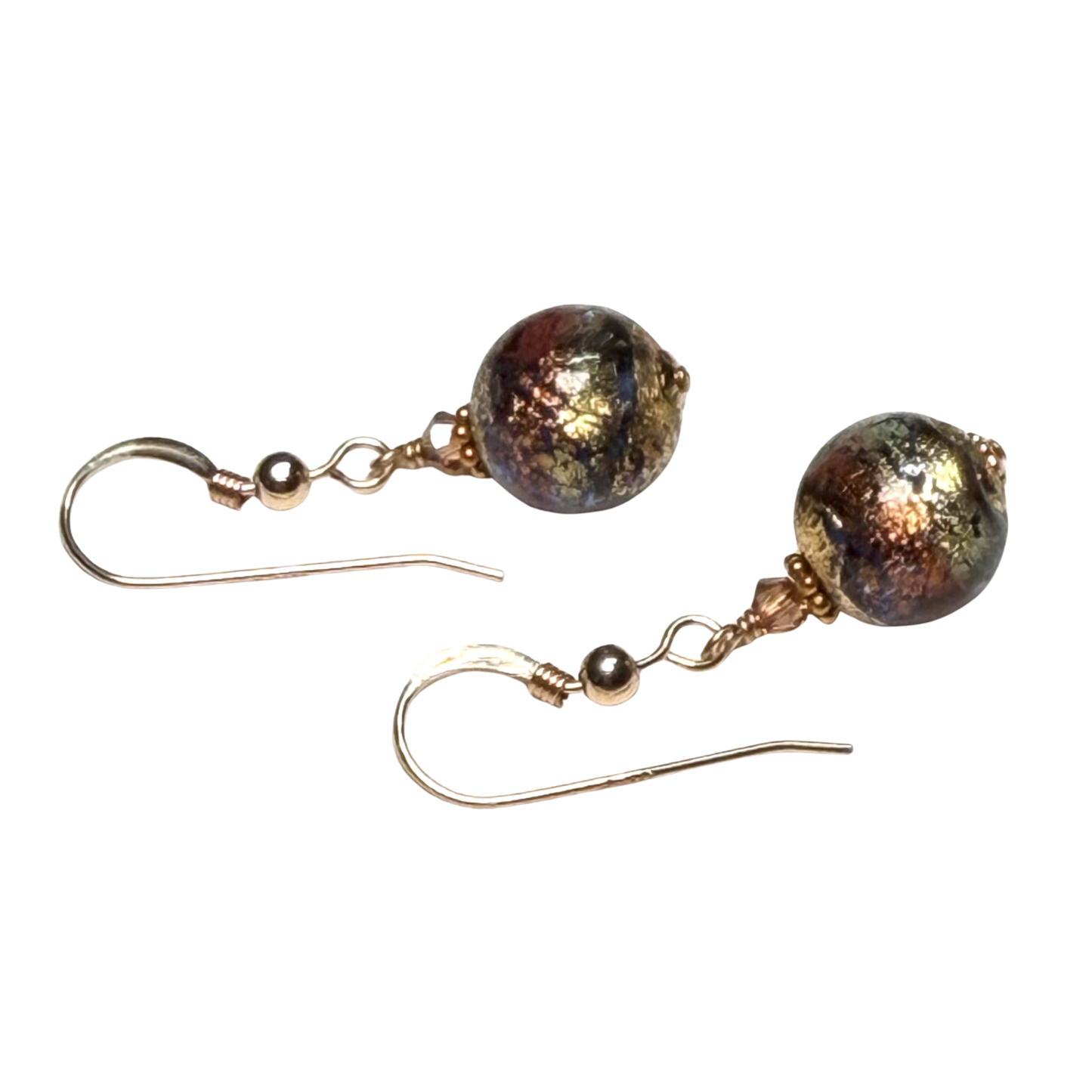 Murano Glass Blue Brown Gold Earrings