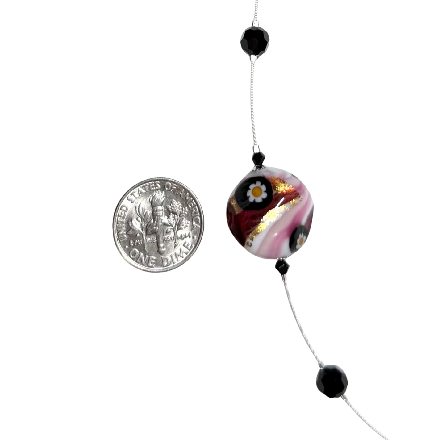 Collier en argent illusion lentille torsadée Murano Millefiori rose