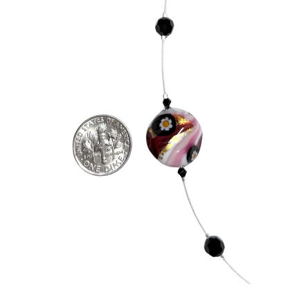 Collier en argent illusion lentille torsadée Murano Millefiori rose