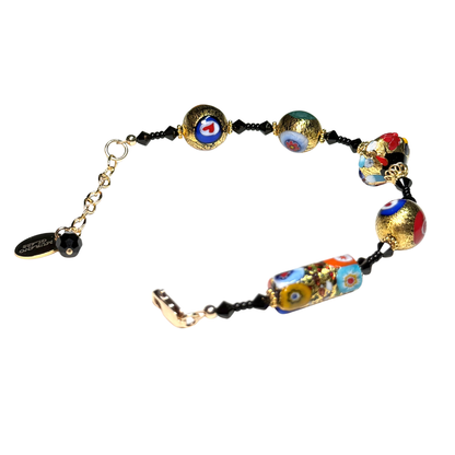 Bracelet en Verre de Murano, Millefiori, Feuille d'Or Klimt