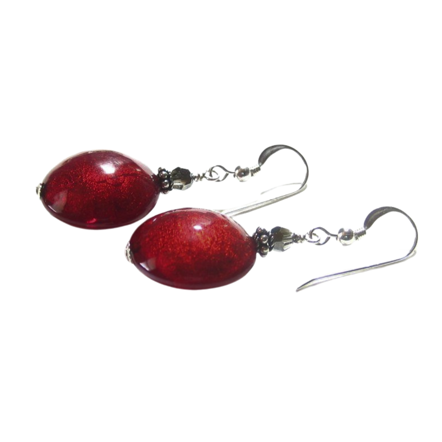 Boucles d'oreilles en argent sterling avec grands disques rouges en verre de Murano