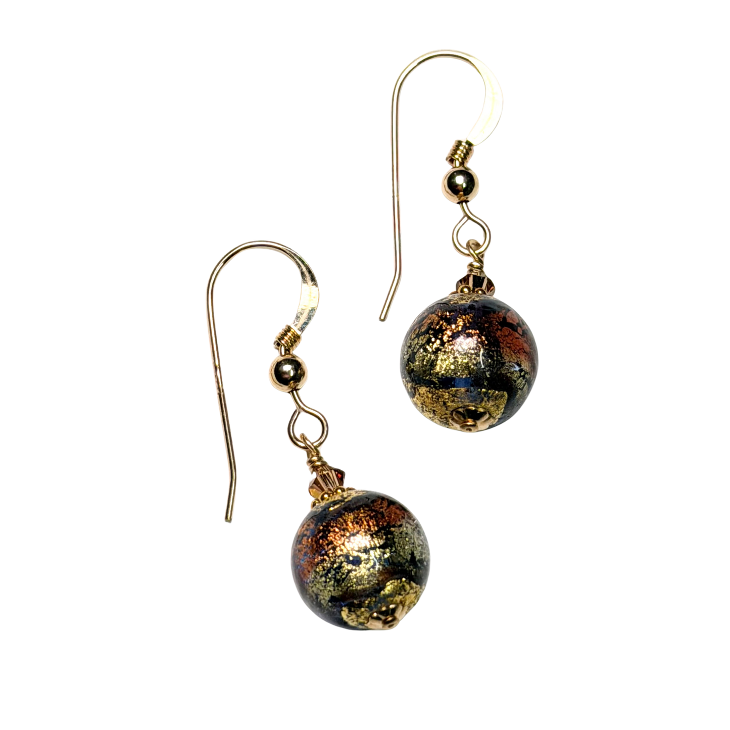 Murano Glass Blue Brown Gold Earrings