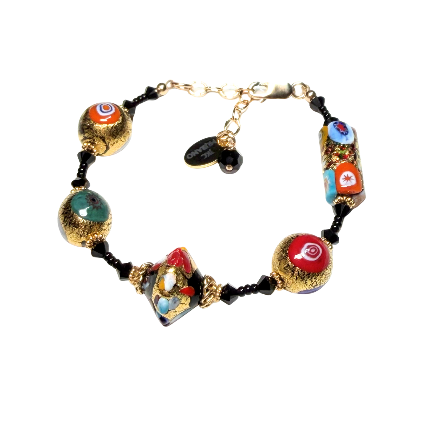 Bracelet en Verre de Murano, Millefiori, Feuille d'Or Klimt