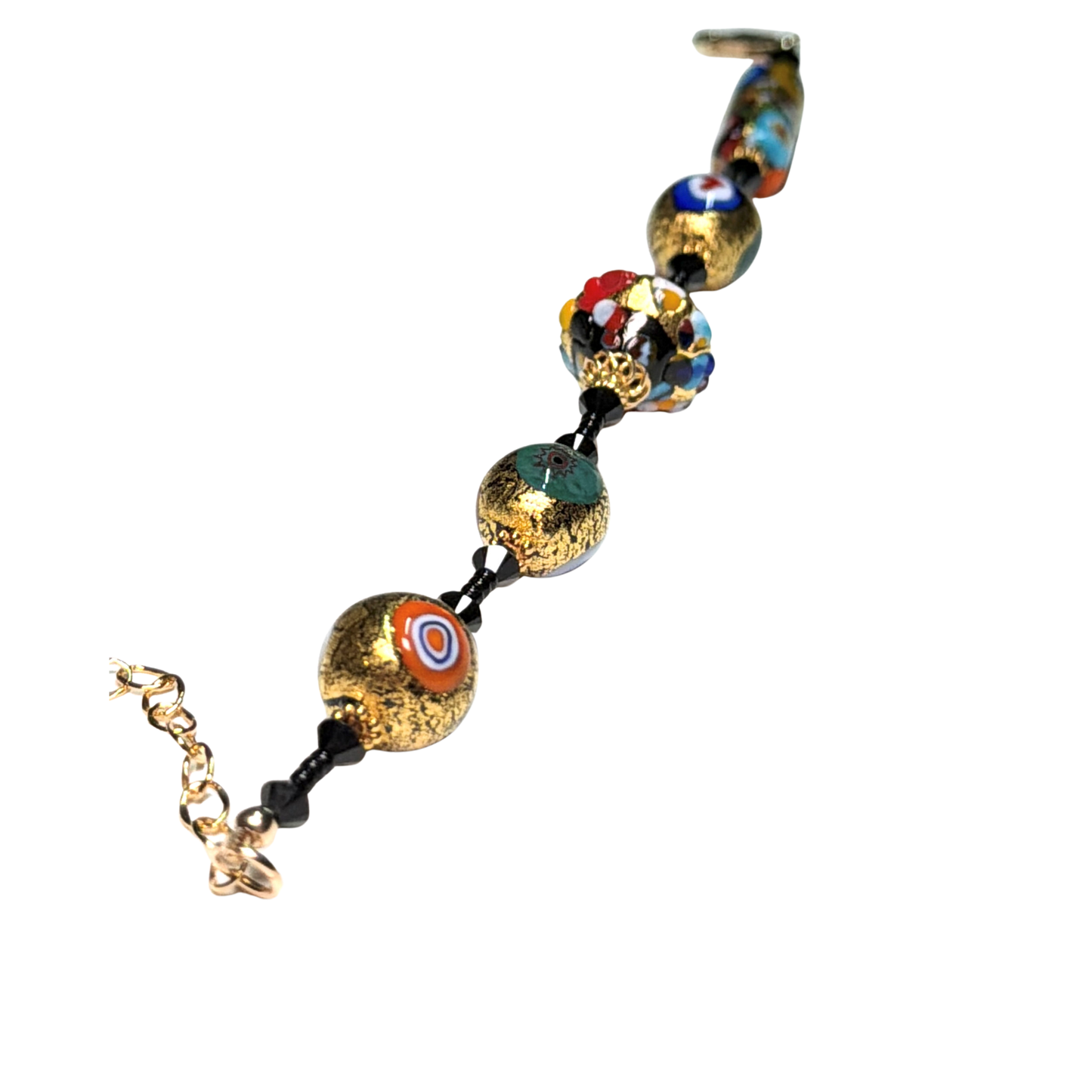 Bracelet en Verre de Murano, Millefiori, Feuille d'Or Klimt