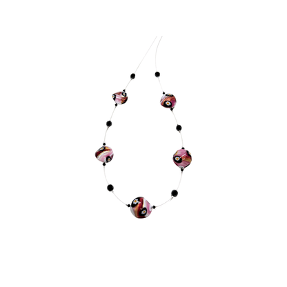 Collier en argent illusion lentille torsadée Murano Millefiori rose