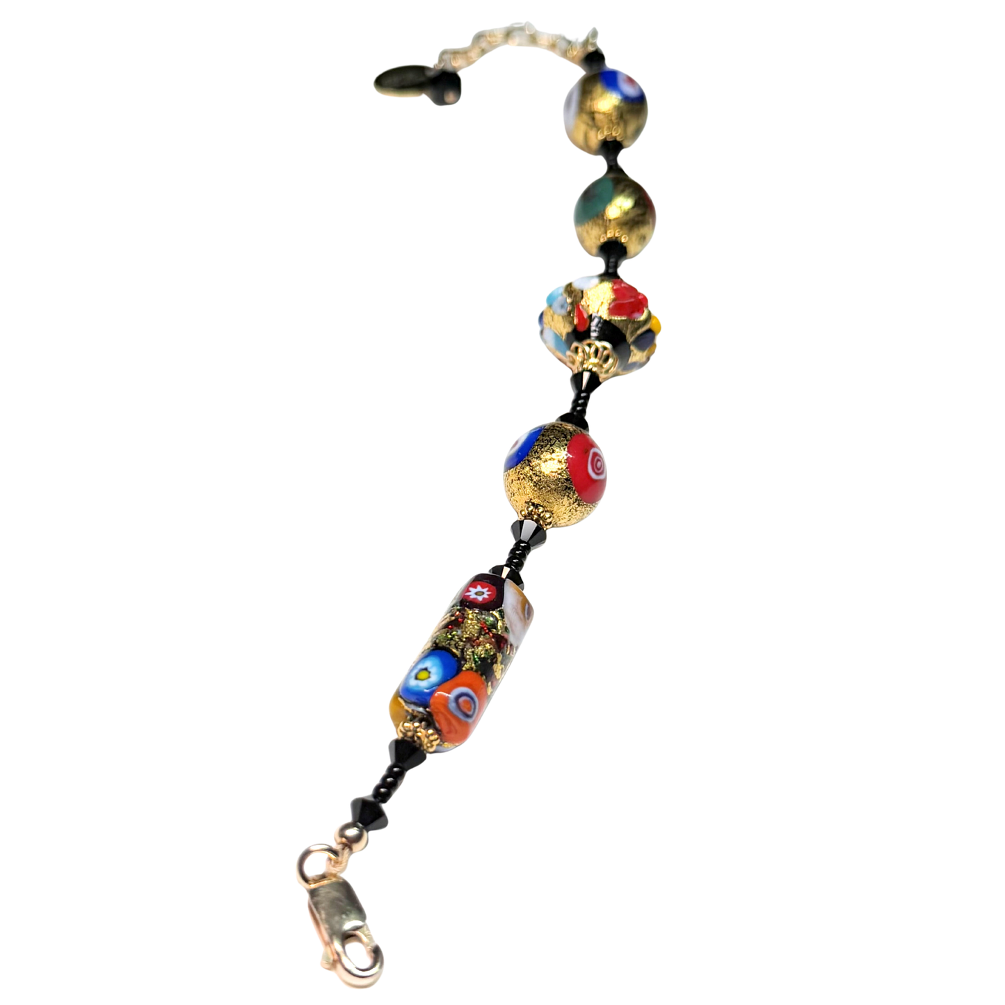 Bracelet en Verre de Murano, Millefiori, Feuille d'Or Klimt