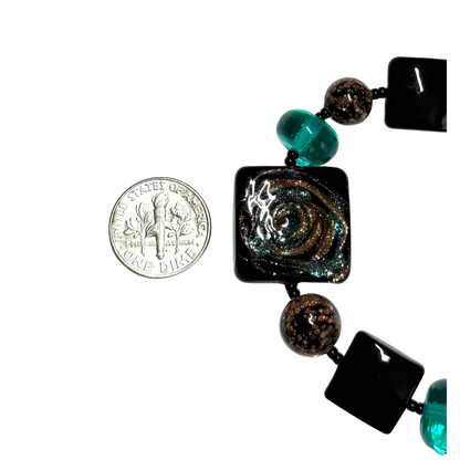 One-of-a-Kind Black Teal Copper Murano Glass MAG-LOK Sterling Silver Bracelet