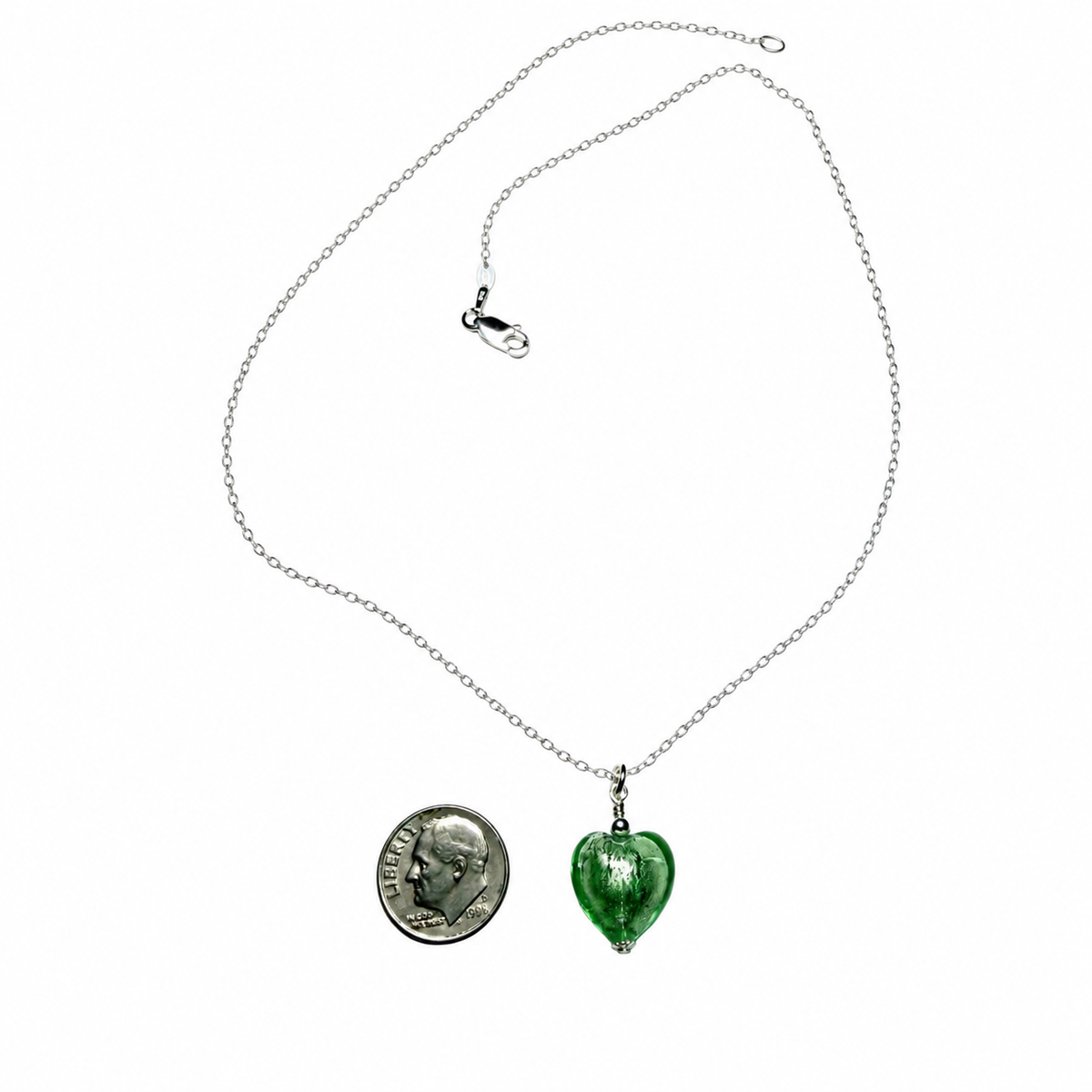 Collier avec pendentif petit cœur vert clair en verre de Murano
