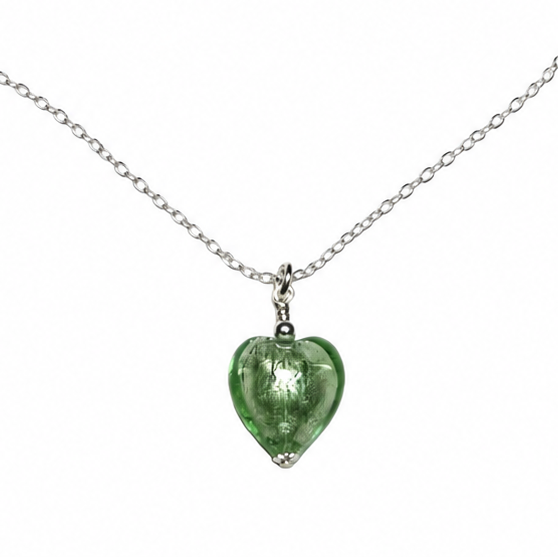 Murano glass soft green small heart pendant necklace