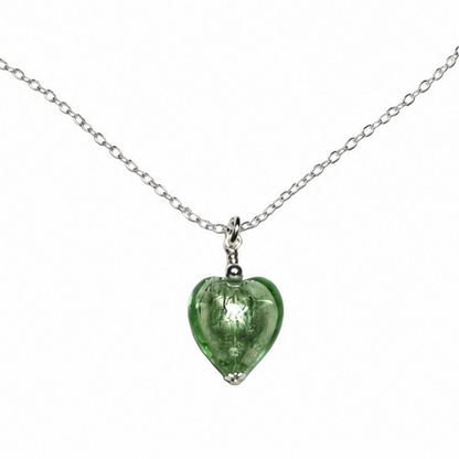 Murano glass soft green small heart pendant necklace