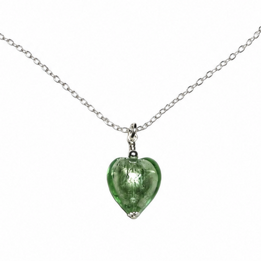 Murano glass soft green small heart pendant necklace
