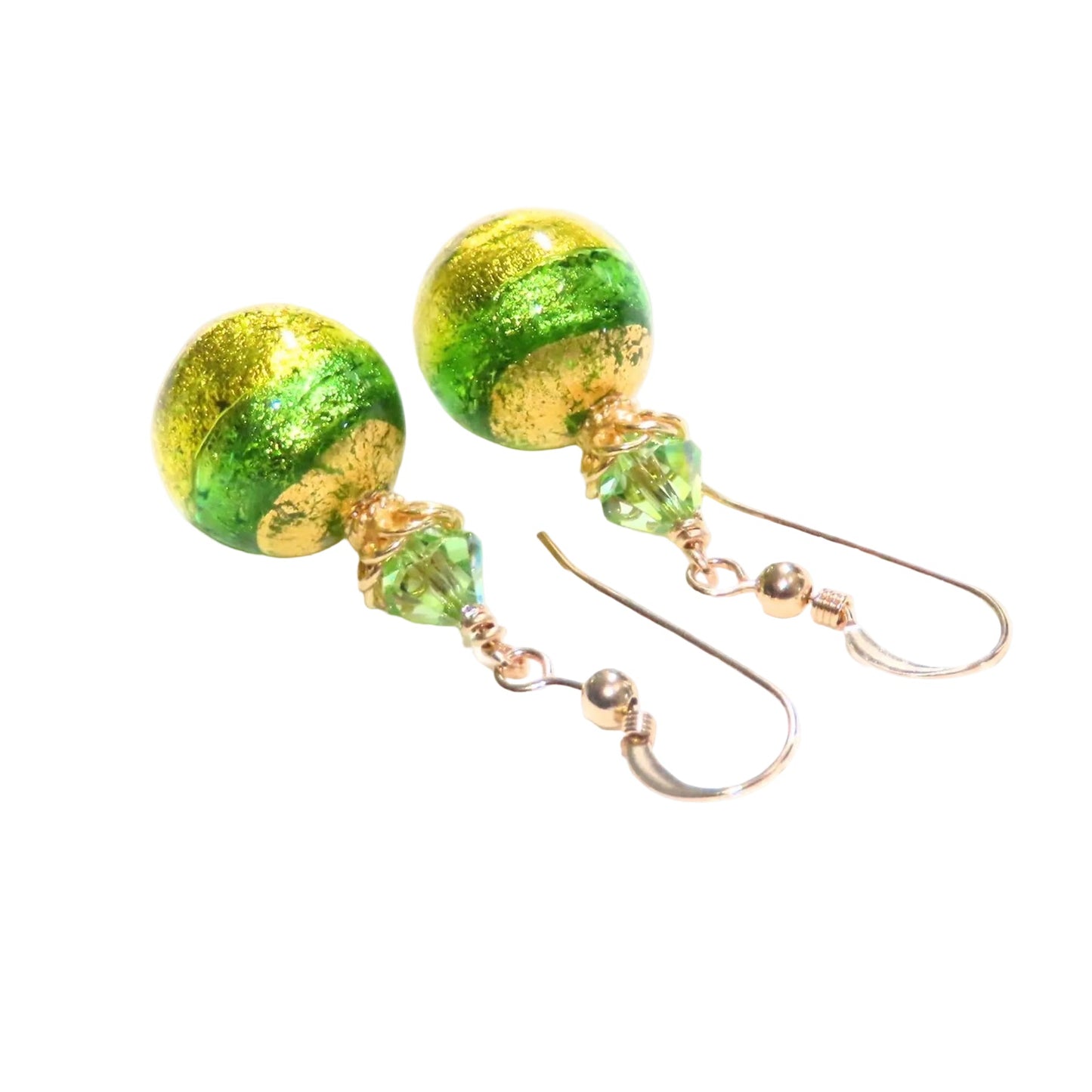 Boucles d'oreilles Murano vert émeraude et péridot or