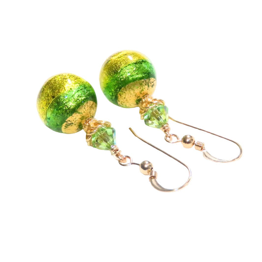 Murano Glass Emerald Green & Peridot Gold Earrings