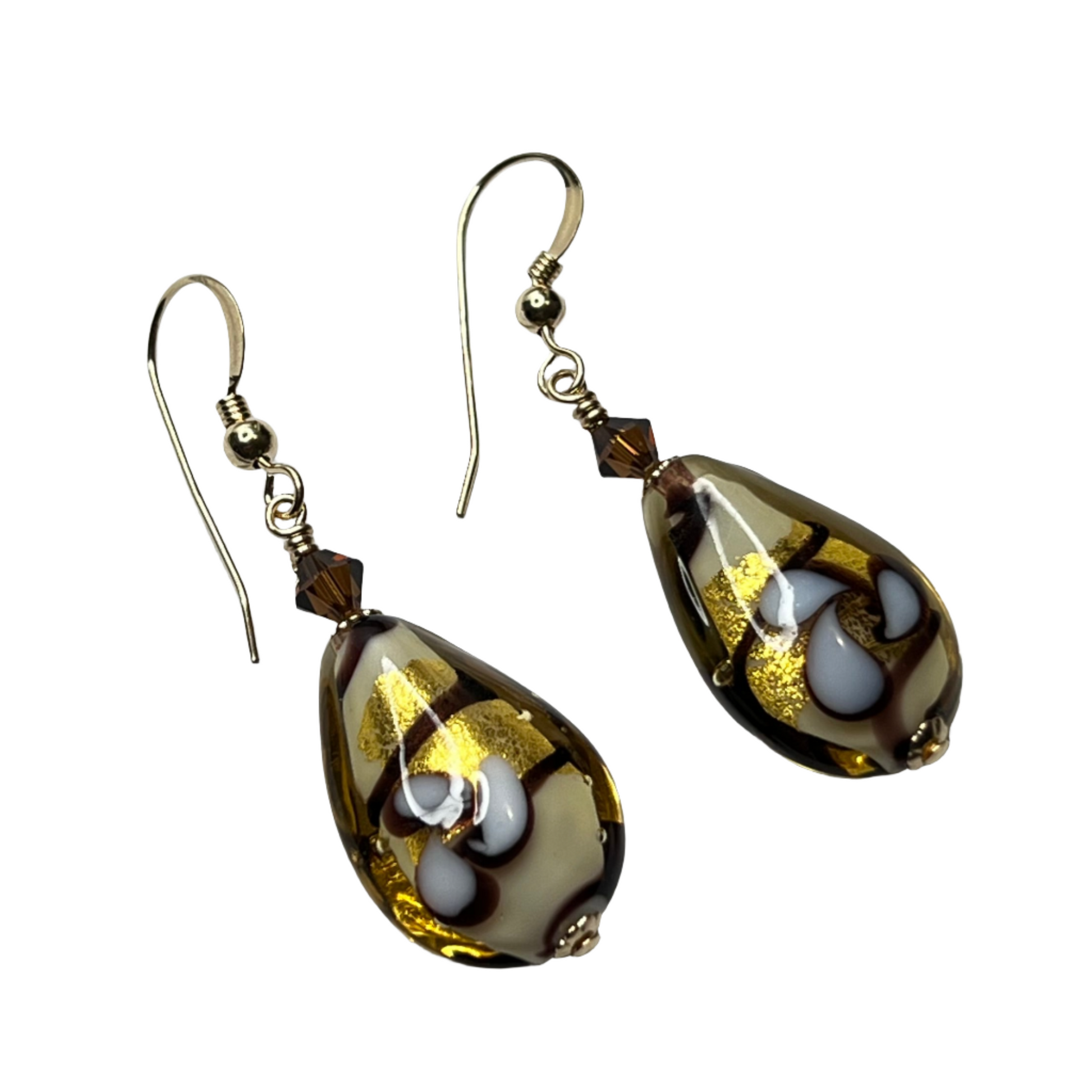 JKC Murano brown flower teardrop earrings