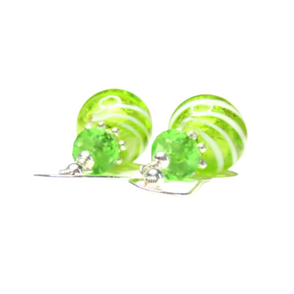 Murano Glass Lime Green Swirl Ball Silver Earrings