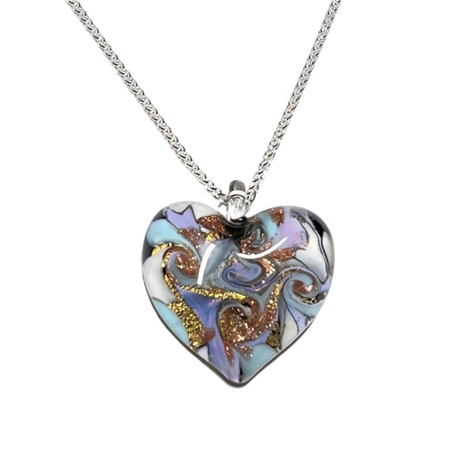 Murano Glass Heart Purple Swirl Pendant Necklace by JKC Murano