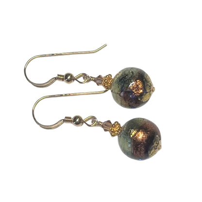 Murano Glass Blue Brown Gold Earrings