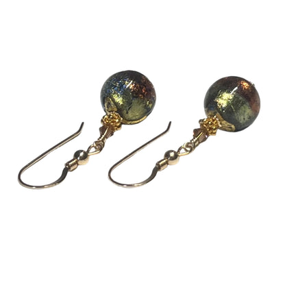 Murano Glass Blue Brown Gold Earrings
