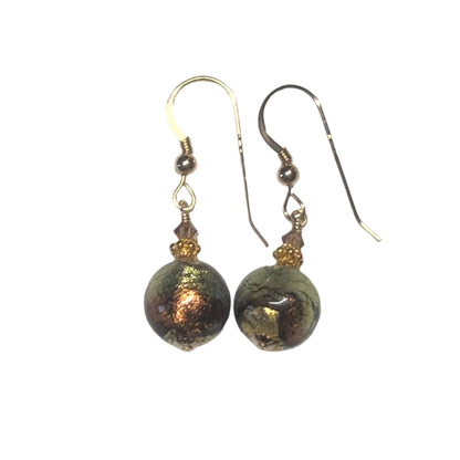 Murano Glass Blue Brown Gold Earrings