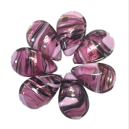 Murano glass pink swirl teardrop beads shaped in a flower