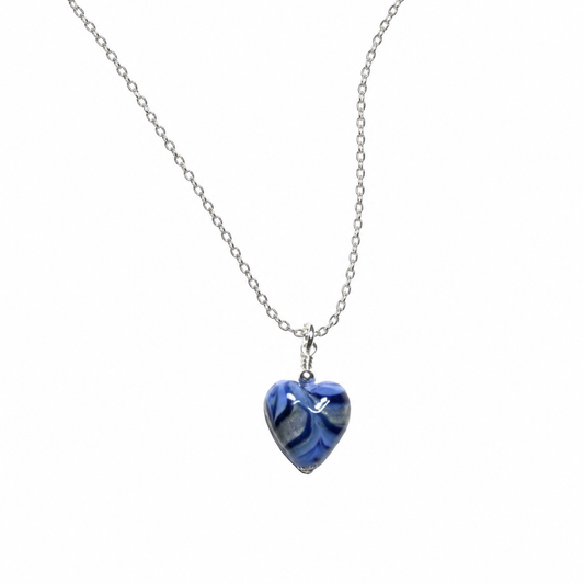 Murano Glass Small Blue Swirl Heart Pendant Necklace